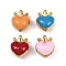 304 Stainless Steel Enamel Beads, Heart with Crown, Ion Plating(IP), Real 18K Gold Plated, Mixed Color, 17.5x14.5x11mm, Hole: 3mm