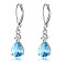 Brass Cubic Zirconia Dangle Earrings, Teardrop, Platinum, Sky Blue, 33x8mm