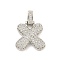 Brass Micro Pave Clear Cubic Zirconia Pendants, Platinum, Letter X, 31x22x5mm, Hole: 3x6mm