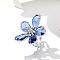 Alloy & Rhinestone/Synthetic Quartz Cuff Rings, Flower, Royal Blue, Inner Diameter: 15~20mm