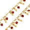 Brass Glass Teardrop Link Chains, with Spool, Long-Lasting Plated, Soldered, Lead Free & Cadmium Free, Rack Plating, Real 18K Gold Plated, Dark Red, 15x2x1mm