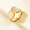 304 Stainless Steel with Natural Shell Cuff Open Rings for Women, Rectangle, Real 18K Gold Plated, 13mm, Inner Diameter: 17mm