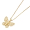 201 Stainless Steel Cable Chain Necklaces, Brass Micro Pave Clear Cubic Zirconia Pendant Necklaces, Butterfly, Real 18K Gold Plated, 16.06 inch(40.8cm)