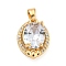 Brass Micro Pave Clear Cubic Zirconia Pendants, with Glass, Oval, Clear, 16x12x6mm, Hole: 4.5x2.5mm
