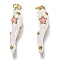 Brass Enamel Pendants, Long-Lasting Plated, Real 18K Gold Plated, Horn of Plenty, Italian Horn Cornicello, White, 26x6x6mm, Hole: 3.3mm