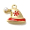 Christmas Theme Alloy Enamel Pendants, with Plastic Imitation Pearl, Hat with Snowflake Charm, Golden, 14.5x15x4.5mm, Hole: 1.6mm