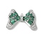 Brass Micro Pave Cubic Zirconia Pendants with Glass, Bowknot Charms, Green, 22x31x6mm, Hole: 1.2mm