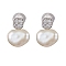 Natural Pearl Ear Studs, with Sterling Silver Micro Pave Clear Cubic Zirconia Findings, Oval, Platinum, 13x10mm