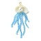 Natural Clam Shell & Glass Pearl & Glass Seed Beaded Big Pendants, Jellyfish Charms, Deep Sky Blue, 72x26x12mm, Hole: 3mm