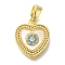Brass Micro Pave Cubic Zirconia and Shell Pendants, Flat Heart Charms, Real 18K Gold Plated, 13x12x2.5mm, Hole: 4.5mm