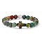Natural Indian Agate Round Beads Stretch Bracelets, Cross Jewelry for Women