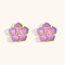 304 Stainless Steel Enamel Stud Earrings, Flower, Purple, 20mm