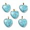 Synthetic Turquoise Pendants, with Brass Findings, Heart, 22~23x20x5mm, Hole: 6.5x3.5mm