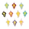 10Pcs 10 Colors Handmade Lampwork Enamel Religion Cross Links Connector Charms, Golden, Mixed Color, 20.5x11.5x4mm, Hole: 1.8mm, 1pc/color