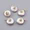 Natural Cultured Freshwater Pearl Pendants, with Cubic Zirconia and Brass Findings, Long-Lasting Plated, Flat Round, Real 18K Gold Plated, 14~21x9~16x5~9mm, Hole: 1.5mm