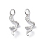 925 Sterling Silver Micro Pave Clear Cubic Zirconia Snake Pendants, with Jump Rings and 925 Stamp , Silver, 17x7x4.5mm, Hole: 3mm