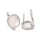 Rack Plating Brass Hoop Earring Findings with Latch Back Closure, with Natural White Shell and Horizontal Loop, Flat Round, Platinum, 16x14x11mm, Hole: 1.2mm, Pin: 0.9mm