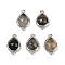Natural Labradorite Faceted Connector Charms, Rack Plating Brass Teardrop Links, Platinum, 16.5x9.5x4mm, Hole: 1.4mm