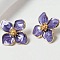 Alloy Enamel Stud Earrings with Brass Earring Pins, Flower, Golden, Slate Blue, 26x26mm