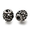 304 Stainless Steel European Beads, Large Hole Beads, Rondelle with Flower, Antique Silver, 10x9.5mm, Hole: 4mm