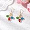 Flower Glass & Round Shell Dangle Earrings, with Brass Earring Hooks, Golden, Colorful, 52.5x31mm