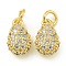 Rack Plating Brass Micro Pave Clear Cubic Zirconia Charms, with Jump Ring, Long-Lasting Plated, Lead Free & Cadmium Free, Real 18K Gold Plated, Teardrop, 11.5x7x4.5mm, Hole: 3.5mm