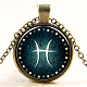 Constellation de poissons / signe du zodiaque plat rond pendentif en verre colliers NJEW-N0051-022L-01-1