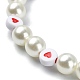 Braccialetti elasticizzati con perline acriliche a forma di cuore e perle imitate BJEW-JB10025-3
