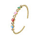 Enamel Flat Round with Evil Eye Open Cuff Bangle with Clear Cubic Zirconia BJEW-N012-021C-3