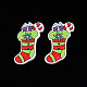 クリスマス 2 ホール スプレー塗装メープル木製ボタン  片面プリント  クリスマスの靴下  薄緑  39x25x2mm  穴：1.6mm WOOD-N005-37-2