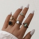 5Pcs 5 Style Opal & Natural Obsidian & Glass Finger Rings Set AJEW-PW0005-05AG-2