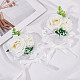 CRASPIRE 2PCS Wedding Wrist Flower White Artificial Floral Wrist Corsage Bridal Rose Leaf Silk Ribbon Hand Flowers for Bride and Bridesmaid Festival Prom Engagement Ceremony AJEW-CP0001-51B-7