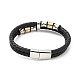 Cowhide Braided Double Layer Bracelet with 304 Stainless Steel Magnetic Clasps BJEW-H552-03PG-2