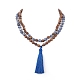 Collar budista de madera y jaspe azul natural NJEW-JN04306-3
