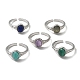 Natural Mixed Gemstone Oval Open Cuff Rings RJEW-M155-07P-1