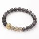 Bracelets extensibles en perles de quartz fumé et de roche de lave BJEW-G514-04-2