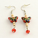 Trendy Cloisonne Butterfly Dangle Earrings with Glass Beads and Iron Earring Hooks EJEW-R089-22-3