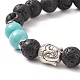 Natural Lava Rock & Synthetic Green Turquoise(Dyed) Stretch Bracelet with Alloy Beaded BJEW-TA00147-04-4
