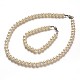 Stainless Steel Dyed Glass Pearl Round Bead Strands and Bracelets Jewelry Sets SJEW-M039-01B-1