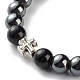 Obsidienne naturelle et perles rondes en hématite synthétique non magnétique bracelet extensible énergétique pour hommes femmes BJEW-JB06968-04-4