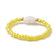 Coeur de coquille naturelle et anneaux extensibles perlés de graines de verre RJEW-JR00606-5