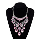 Fashion Women Jewelry Zinc Alloy Glass Rhinestone Flower Bib Statement Choker Collar Necklaces NJEW-BB15083-B-8