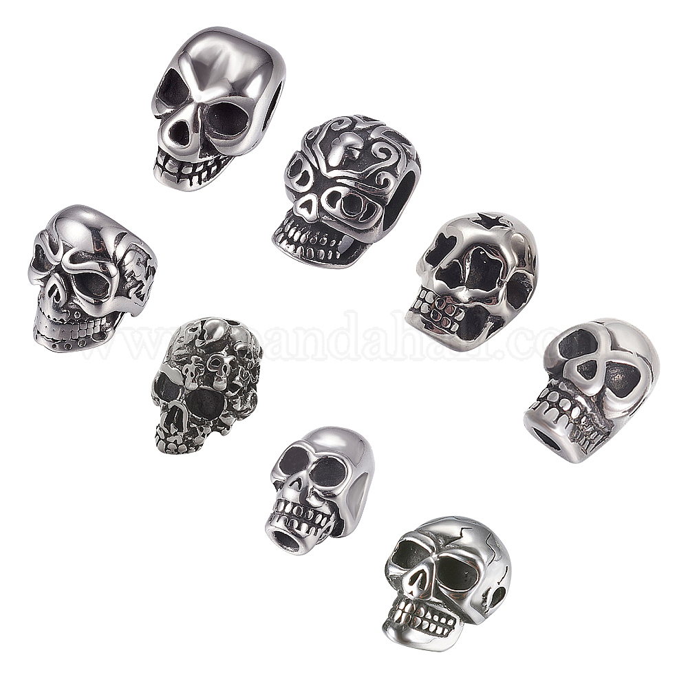 Shop UNICRAFTALE 8 Styles Skull Beads 8pcs Stainless Steel Beads Skull
