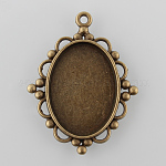 Antique alliage de bronze style tibétain supports cabochons plat pendentif ovale, Sans cadmium & sans nickel & sans plomb, Plateau: 25x18 mm, 39x30x2mm, Trou: 2mm