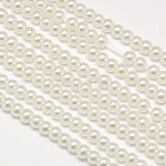 Brins de perles rondes en verre teinté écologique, Grade a, cordon en coton fileté, blanc, 4~4.5mm, Trou: 0.7~1.1mm, Environ 104 pcs/chapelet, 15 pouce