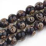 Perles vernissées de sable d'or manuelles , ronde, noir, 11.5~12.5x11~12mm, Trou: 1.5~2mm