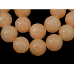 Chapelets de perles de jade naturel, ronde, teinte, saumon clair, environ 10 mm de diamètre, Trou: 1mm, environ 40 pcs / brin, 16 pouce