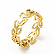 Ion Plating(IP) 304 Stainless Steel Hollow Out Leafy Branch Finger Ring for Women RJEW-B027-06G