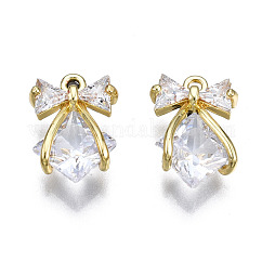 Pendentifs en zircone cubique incrustée de laiton, Sans cadmium & sans nickel & sans plomb, bowknot, or, 15x10x4mm, Trou: 1.2mm
