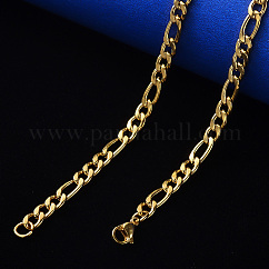 Collares de cadena Figaro de acero inoxidable 304 con revestimiento al vacío de PVD, con cierre de pinza, real 18k chapado en oro, link: 6.5x3x0.8 mm y 4.5x3x0.8 mm, 19.68 pulgada (50 cm)